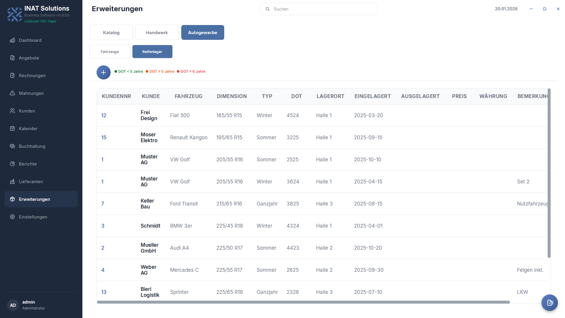 Reifenlager-Verwaltung in HIVE — Einlagerung und Rückgabe