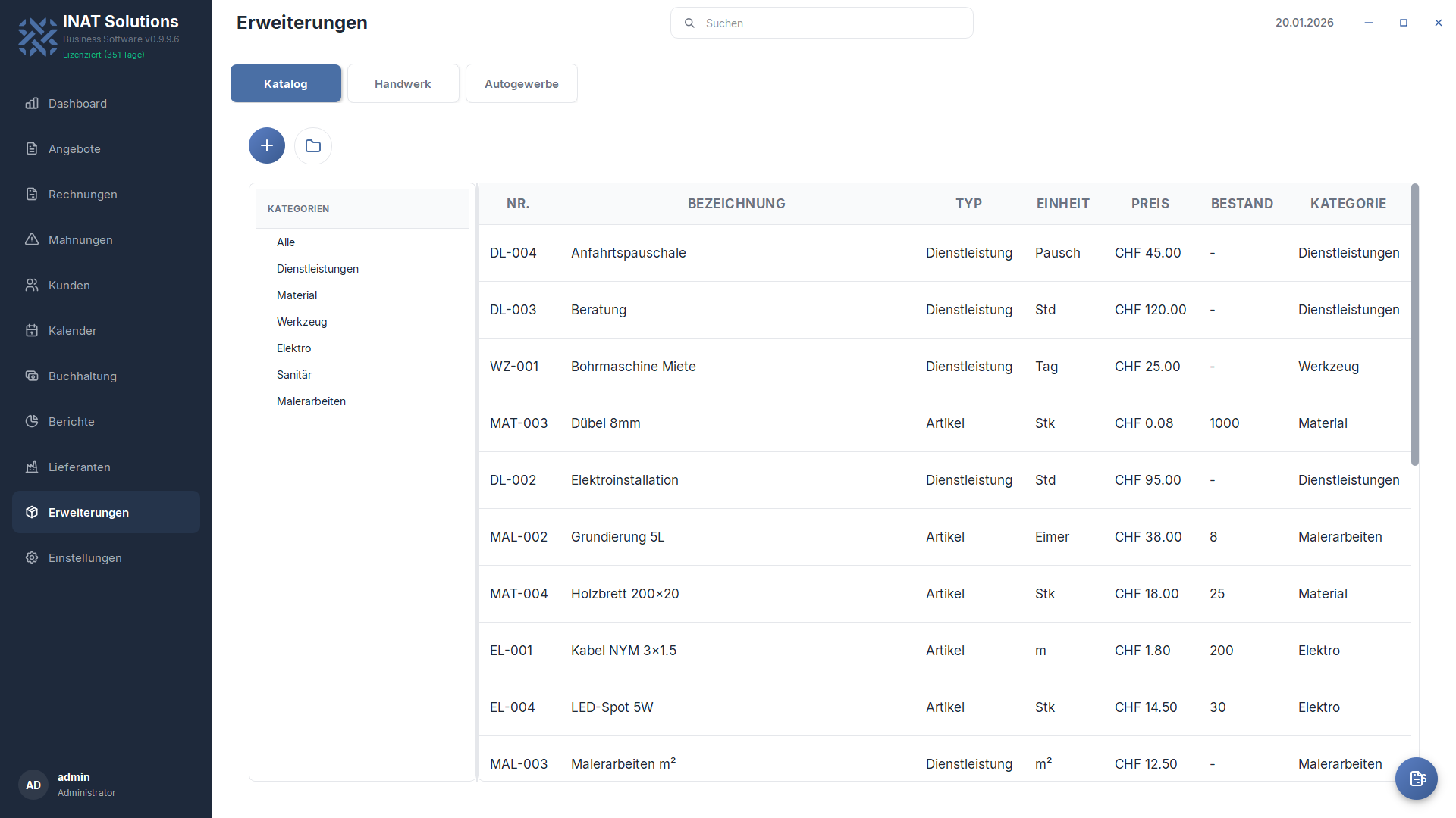 HIVE Leistungskatalog — Produkte und Services verwalten
